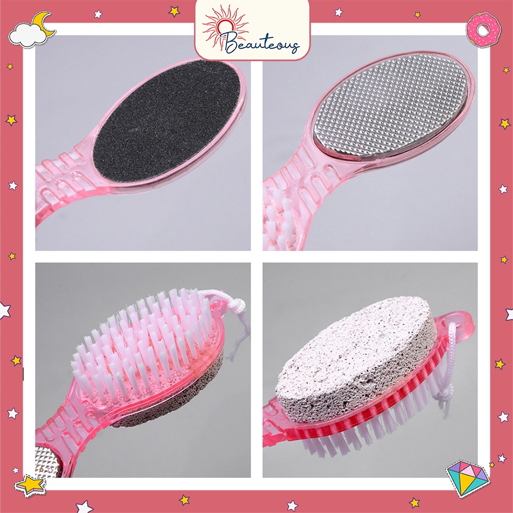 Sikat Pedicure Menicure Paddle Brush 4 In 1 Alat Pembersih Penghalus Tumit Kaki Gosok