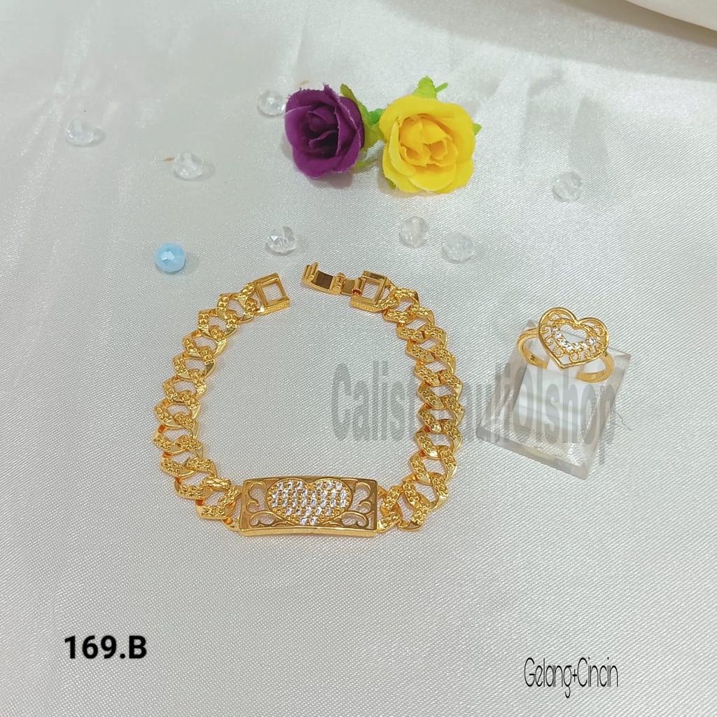 GELANG+CINCIN SISIK NAGA LOVE GARIS PERHIASAN EMAS KOREA ANTI KARAT DAN ANTI LUNTUR