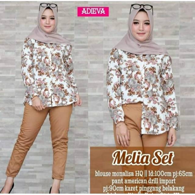 Baju setelan celana melia set monalisa termurah di garut