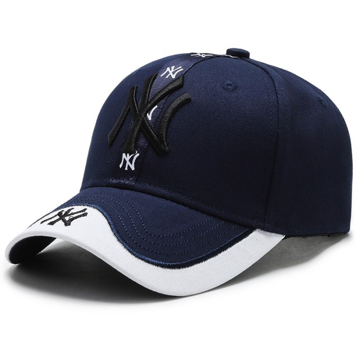 Topi Pria [BISA COD] TOPI BASEBALL DISTRO PRIA & WANITA CASUAL NY CAPS PREMIUM - Navy(D8C3) Topi Bas