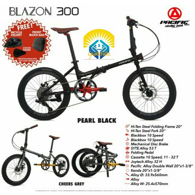 Sepeda lipat 20 inch PACIFIC BLAZON 300 10 speed rem cakram