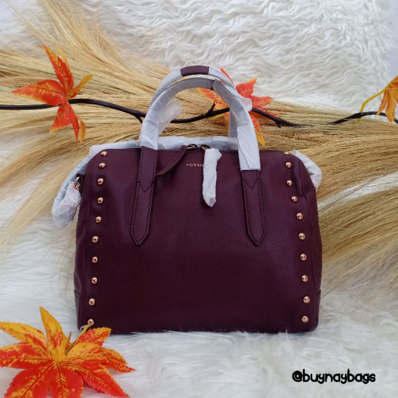 Tas Fossil Sydney Satchel Fig Studded