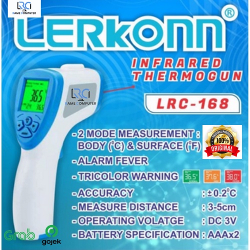 INFRARED THERMOMETER LERKONN THERMO GUN TERMOMETER BERSETIFIKAT TANPA SENTUH / KONTAK