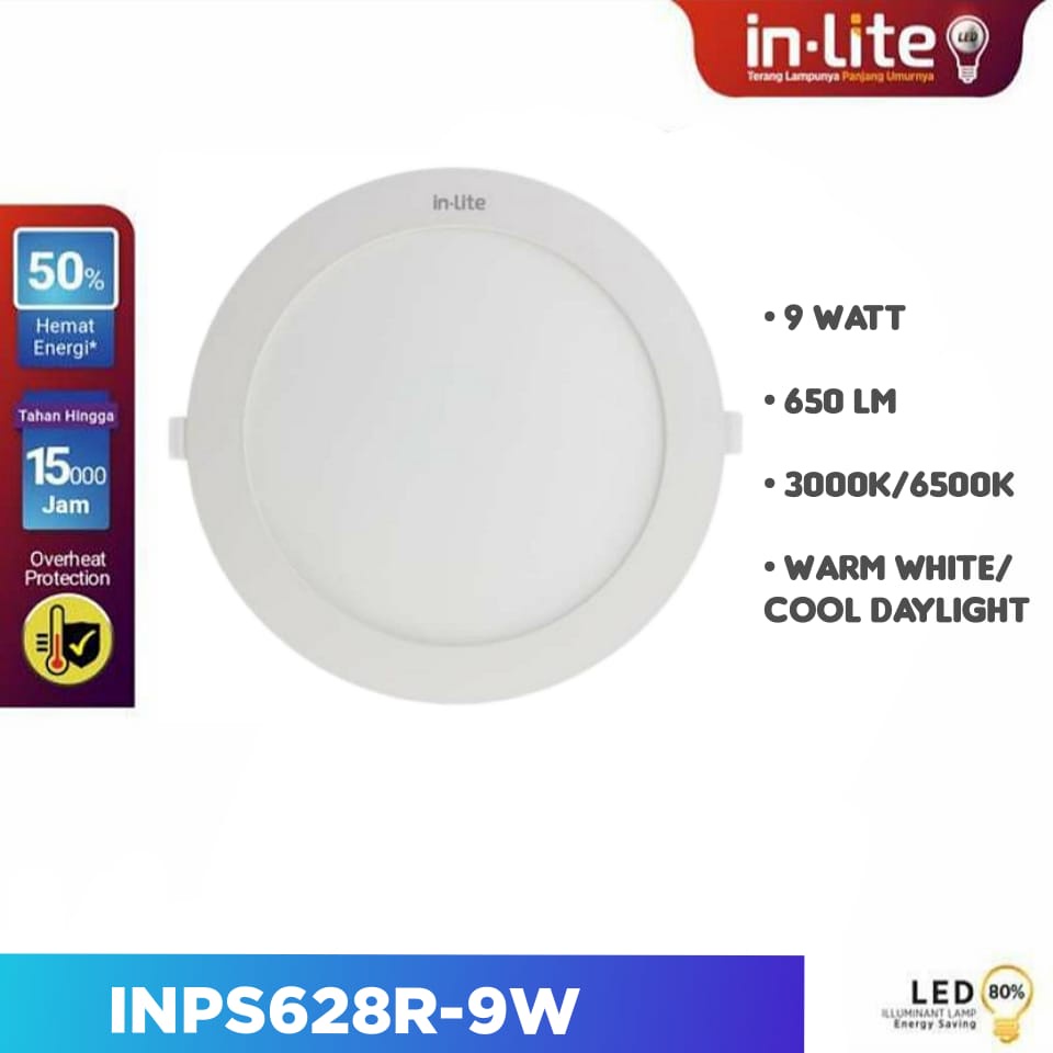 (BERGARANSI 1 TAHUN) INLITE Downlight Led Panel 9 Watt BULAT 9w