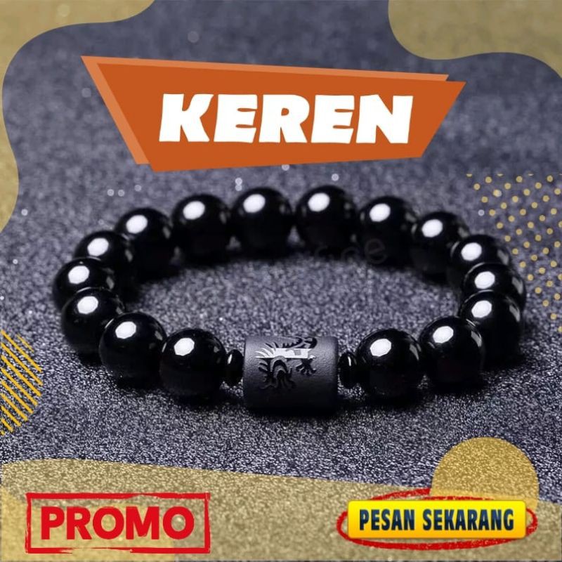 PROMO  Gelang giok black jade ukir naga