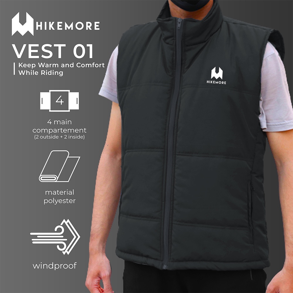 Hikemore Vest 01 Rompi Motor Touring Anti Angin Windbreaker Water Repellent Original