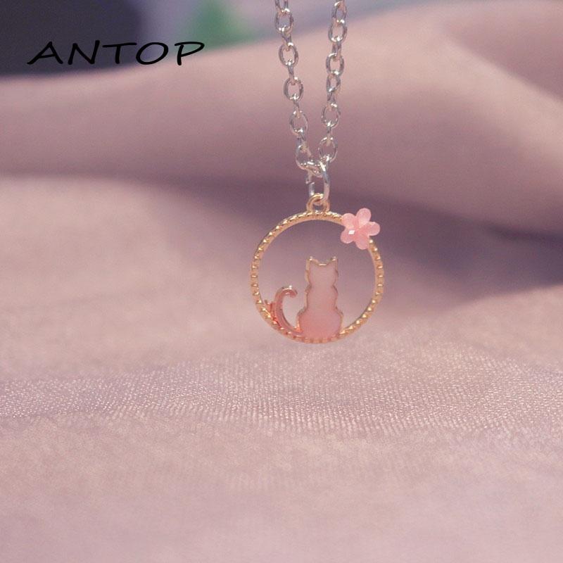 1 Pcs Kalung Titanium Wanita Lingkaran Anak Kucing Biru Merah Jambu Pasangan Teman Perhiasan ANTOP