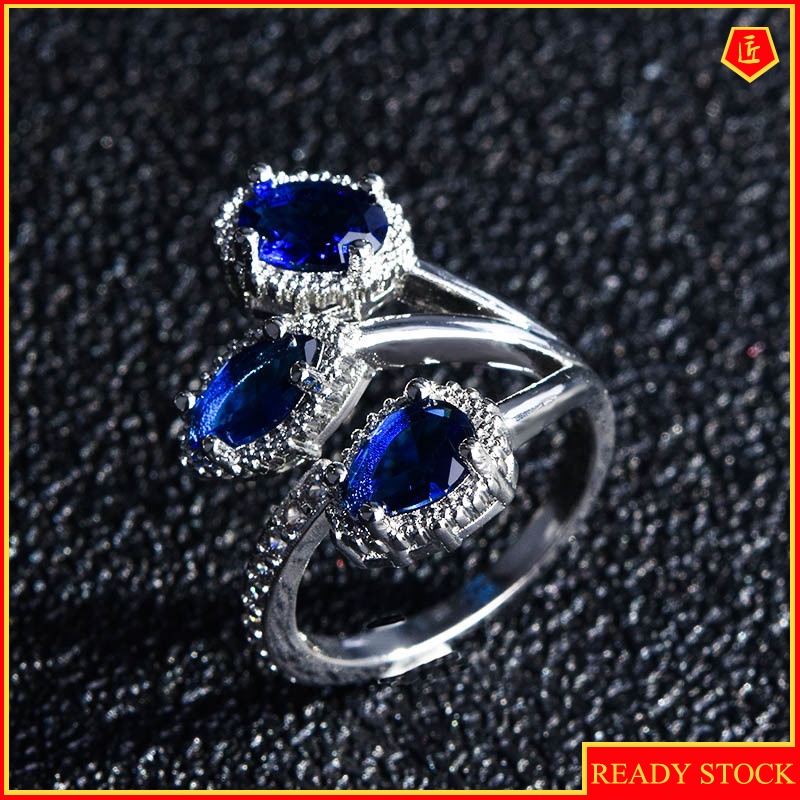 [Ready Stock]Creative New Inlaid Imitation Natural Sapphire Ring