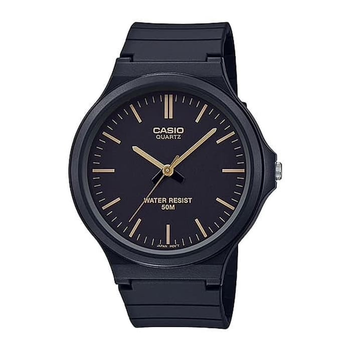 Casio General MW240-1E2 / MW-240-1E2 Jam Tangan Pria Analog Karet Hitam Emas