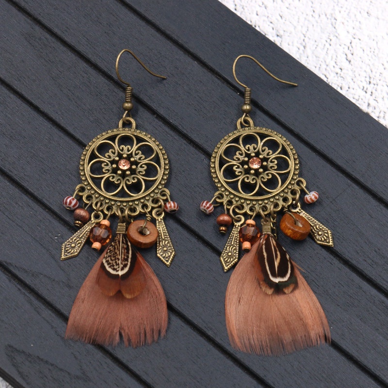 Anting Kait Gantung Desain Dream Catcherrumbai Bulu Gaya Bohemianetnik Untuk Wanita