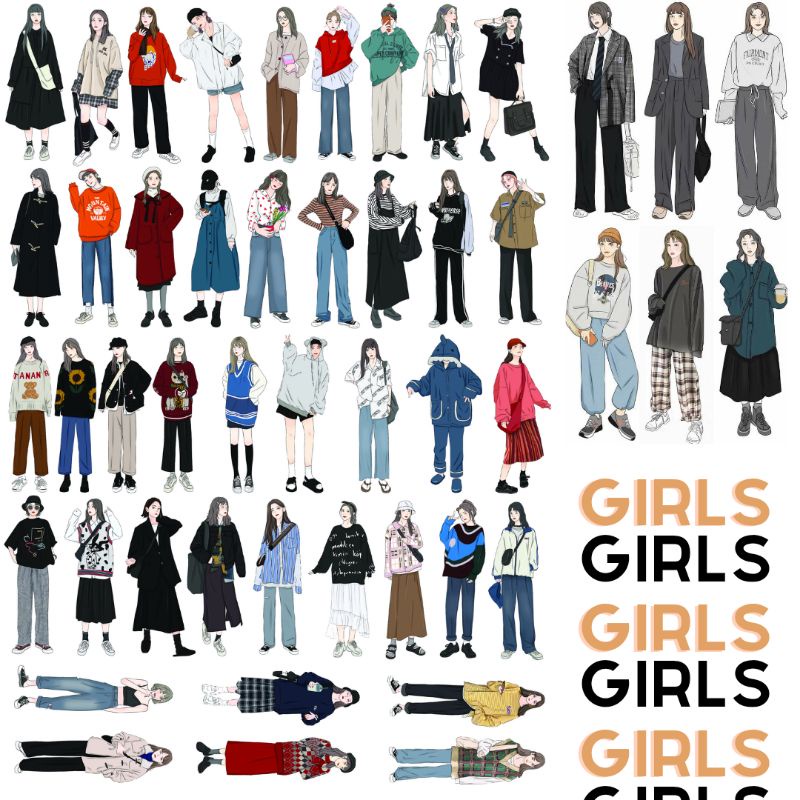 

Paket stickers girl aesthetic vintage retro for journaling deco bujo