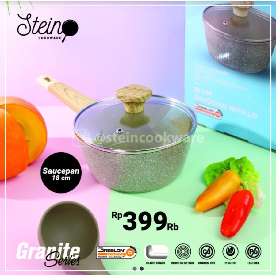 Stein Steincookware Sauce Pan 18cm Plus Lid / panci masak dengan gagang