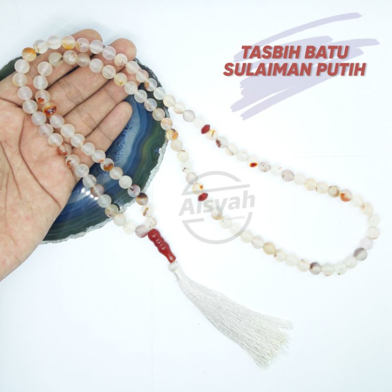 Tasbih Batu Akik Sulaiman Putih 99 Butir Original Stone