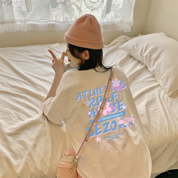 baju atasan wanita korean style/atasan/atasan hitam/atasan wanita warna putih/oversize/Atasan hitam lengan pendek retro longgar gaya korea sederhana