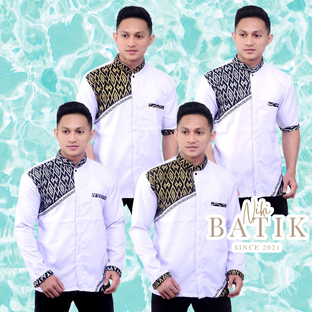 Baju Koko Syar'i Dewasa Putih A06 Kombinasi Batik Terbaru 2022