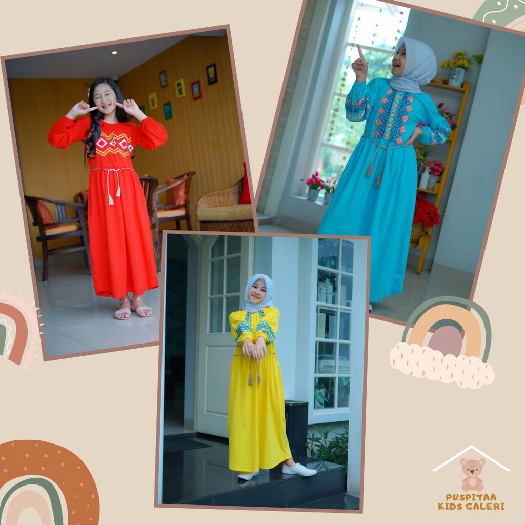 PUSPITAA GAMIS ANAK REMAJA SERIES MUSLIM BELT BY BLOOMS ID USIA 8 10 12 14 16 TAHUN
