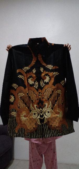 Kemeja Batik Semi Sutra Silky Berfuring Lengan Panjang Pekalongan Bahan Halus Size M L Xl Xxl  Jumbo