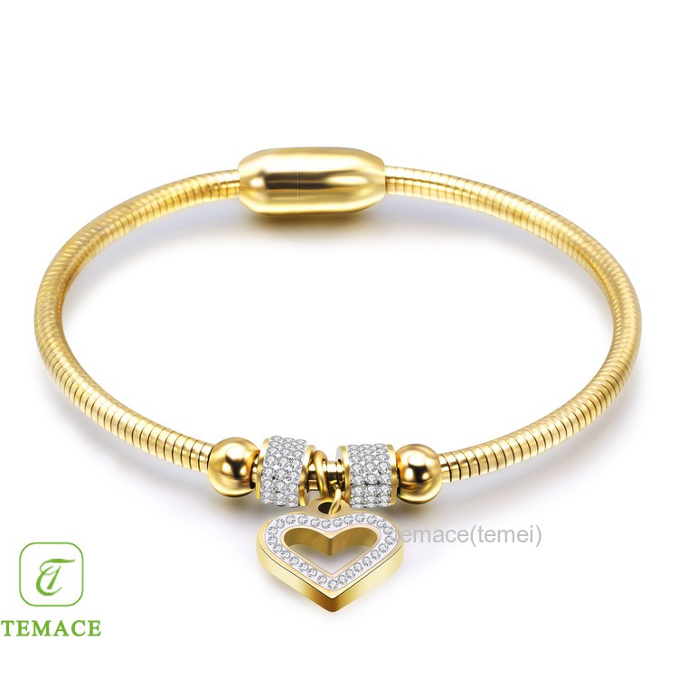 Gelang Titanium Premium Kulit asli Baja tahan karat Menenun Tombol Wanita bracelet wedding