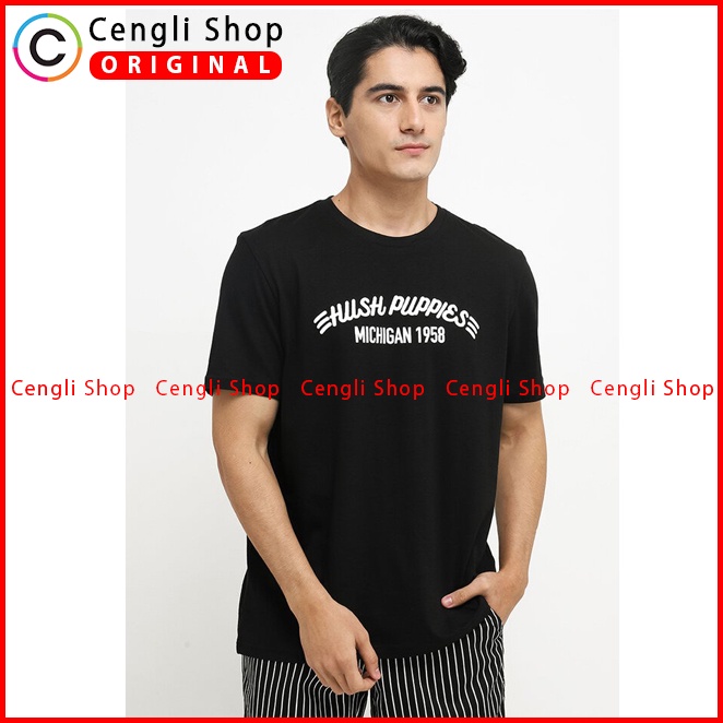 BAJU KAOS PRIA HUSH PUPPIES ORIGINAL CASUAL LENGAN PENDEK HITAM HM01