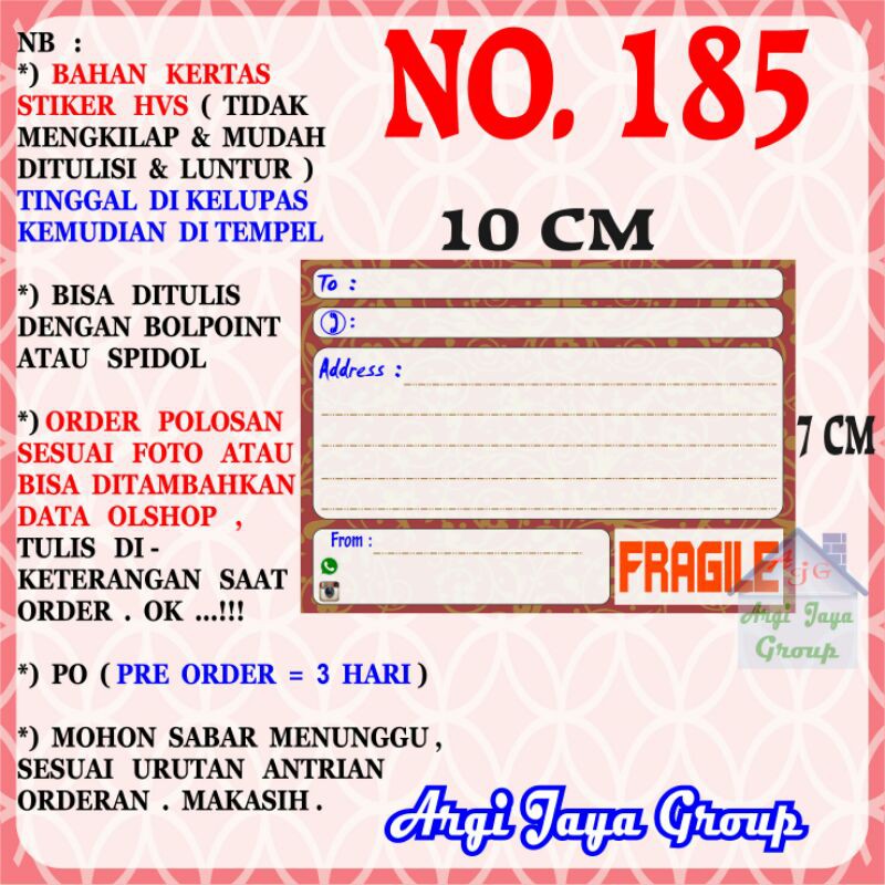 

Stiker HVS - Stiker Pengiriman - Sticker Alamat Olshop Murah Nomer 185-10x7cm