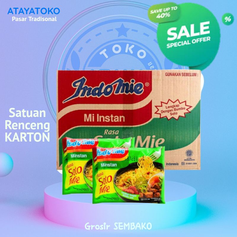

INDOMIE Mie Instan Rasa Soto Mie Carton 40pcs x 70g per karton