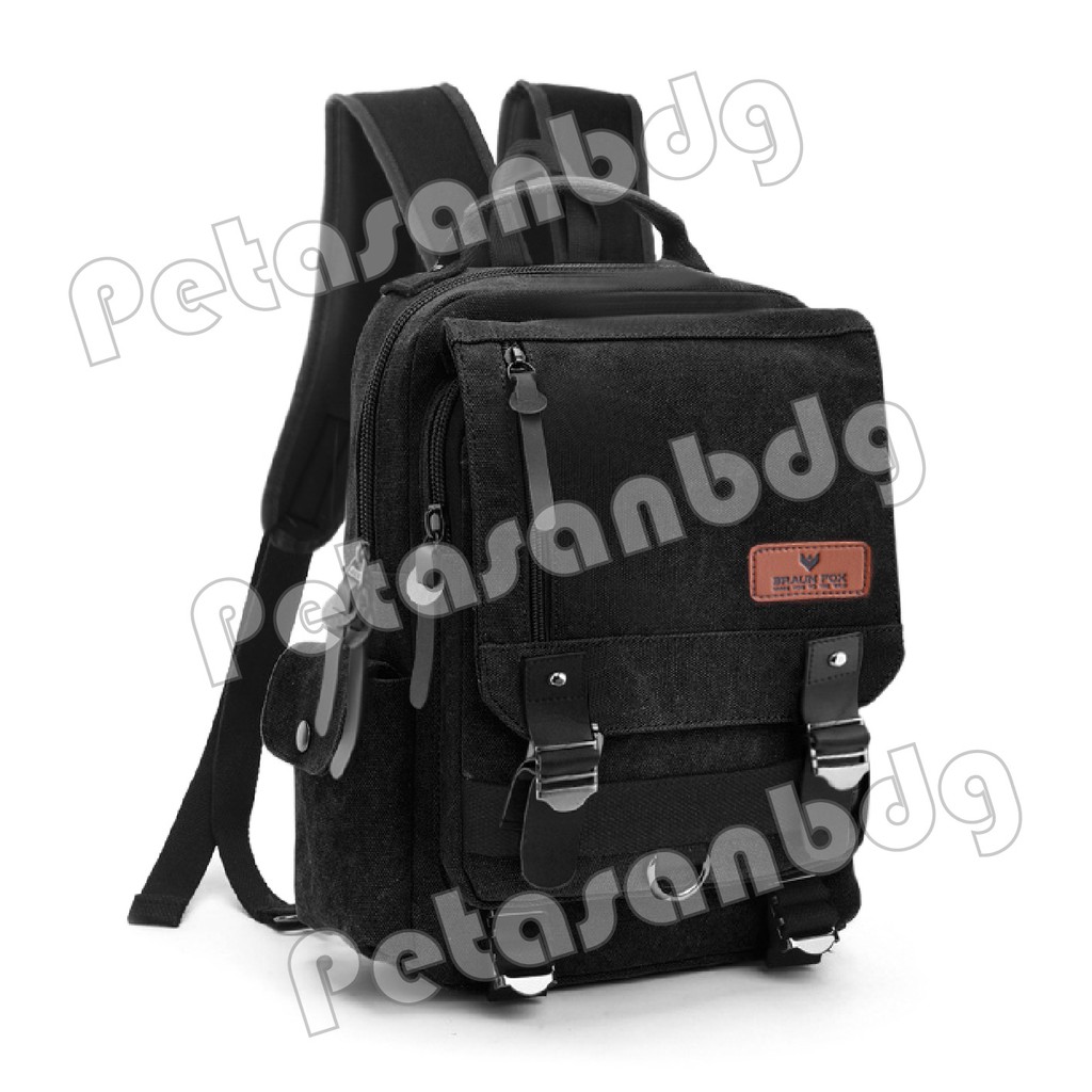 PTS -Braun Fox Canvas Gesper Backpack Men Travel Back Pack Multifunctional