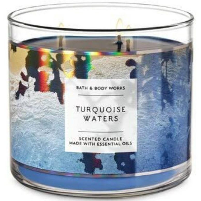 BATH &amp; BODY WORKS BBW TURQUOISE WATERS 3-WICK SCENTED CANDLE 3-WICK SCENTED CANDLE 411 G LILIN WANGI 3 SUMBU UKURAN BESAR PENGHARUM RUANGAN