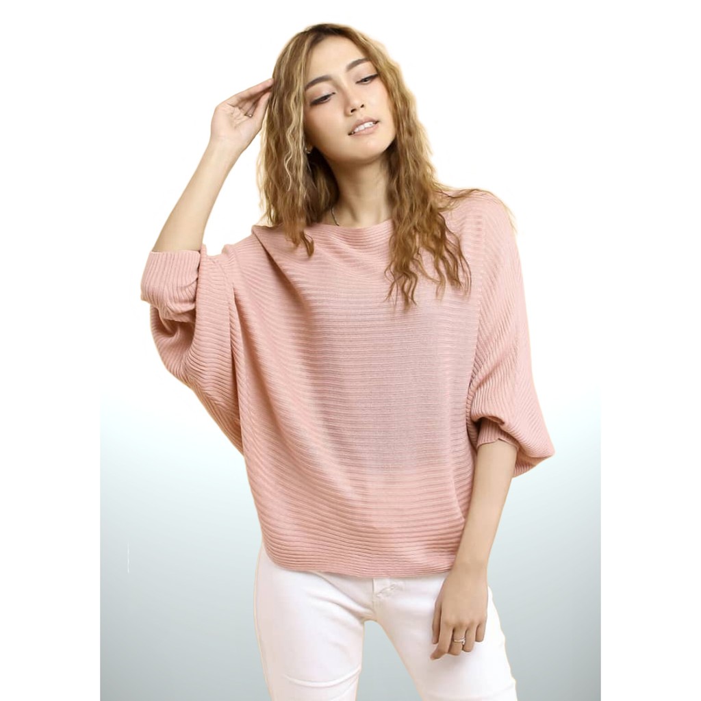 Atasan Rajut Jumbo Wanita Outerwear Blouse Batwing Oversize Lasperal Knit Prily Batwing Kalong Monochrome-Dusty