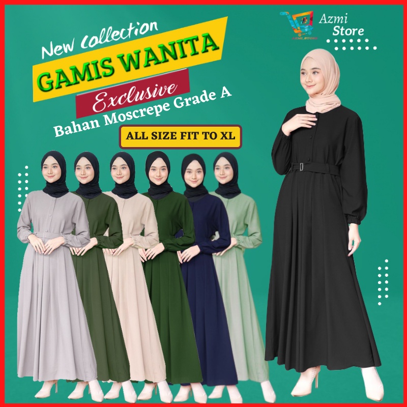 Baju Gamis Wanita Remaja Terbaru 2022 Kekinian Korean Style Bahan Katun Moscrepe Dress Polos Hitam B