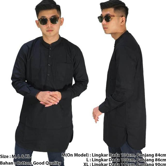 Baju Muslim Kurta Gamis Panjang Polos Hitam- M