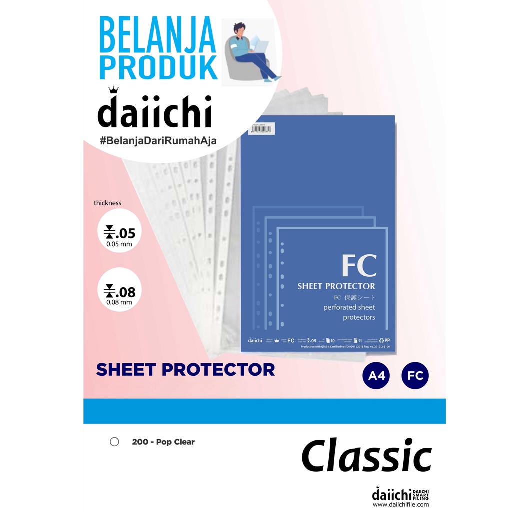 

Daiichi - Sheet Protector PP Pocket Pelindung Kertas A4/FC isi 10 Lembar/pak