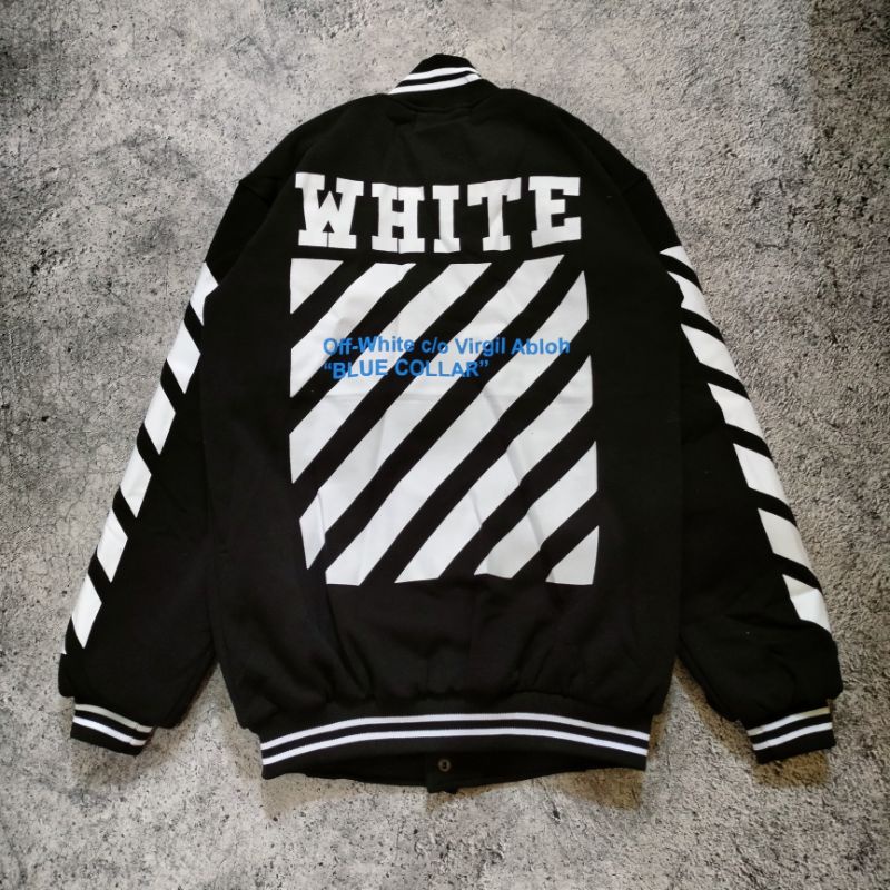 VARSITY JAKET OFF WHITE HITAM AUTHENTIC PREMIUM FULLTAG &amp; LEBEL