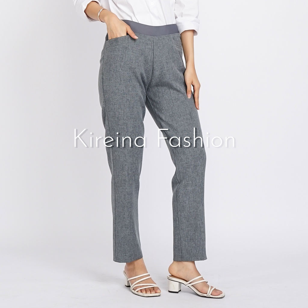 Celana Pinggang Karet Wanita Celana Kerja Wanita Pinggang Karet Highwaist Bahan Grasella Stretch | Kireina Fashion