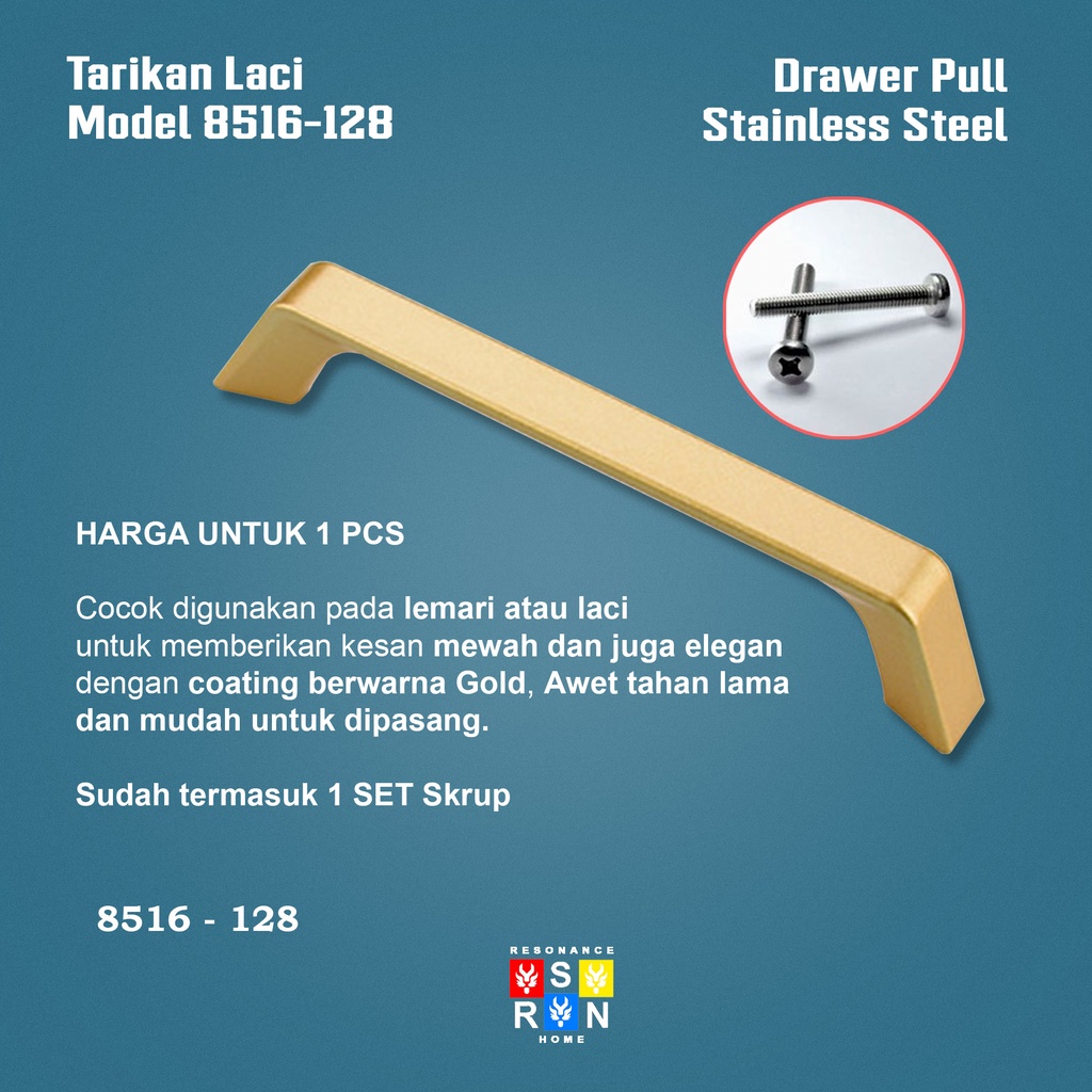 Tarikan Laci Coating Gold 8516-128 / Handle Gagang Pintu Laci Lemari Resonance Home