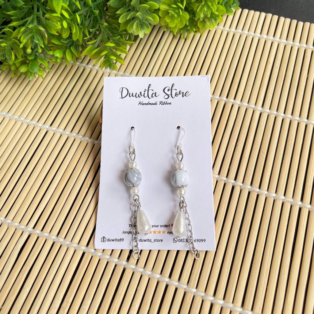 HANDMADE ANTING DEWASA KAITAN PLASTIK/SILVER MOTIF MUTIARA MARMER