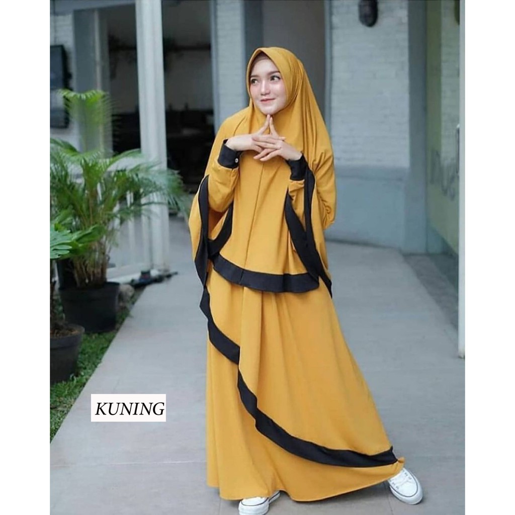 Satu set Gamis + Hijab Marinka Syari / gamis wanita plus khimar [ Promo Flash Sale ]