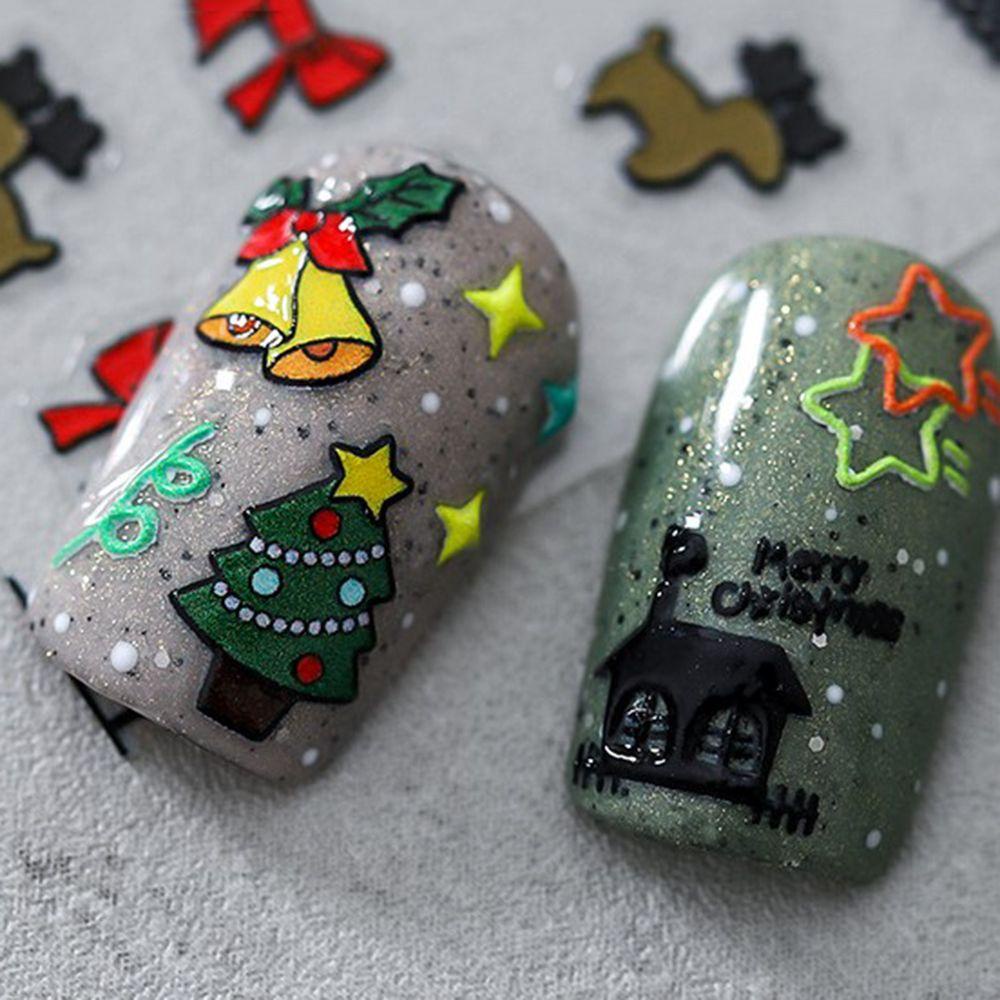 AUGUSTINA Agustina Christmas Nail Art Relief Decal Desain Santa Snowman DIY Dekorasi Kuku