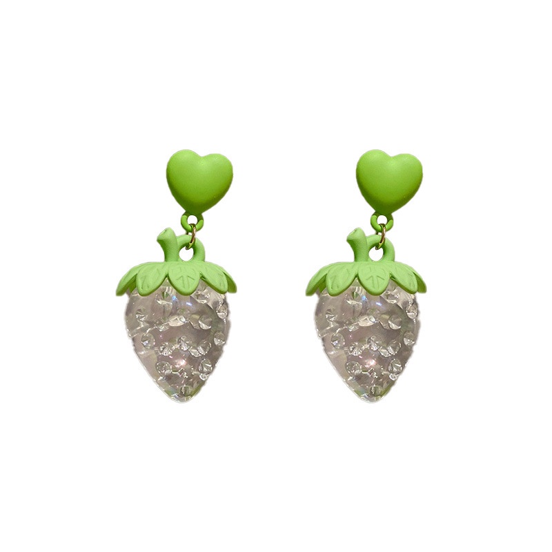 Korea 925 Silver Fashion Exaggerated Personality Green Love Strawberry Fresh and Sweet Earrings