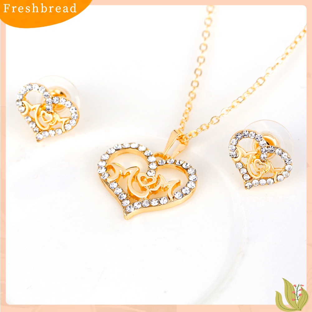 Terlaris Women KC Gold Plated Mom Hollow Heart Necklace Jewelry Set Bracelet Earrings