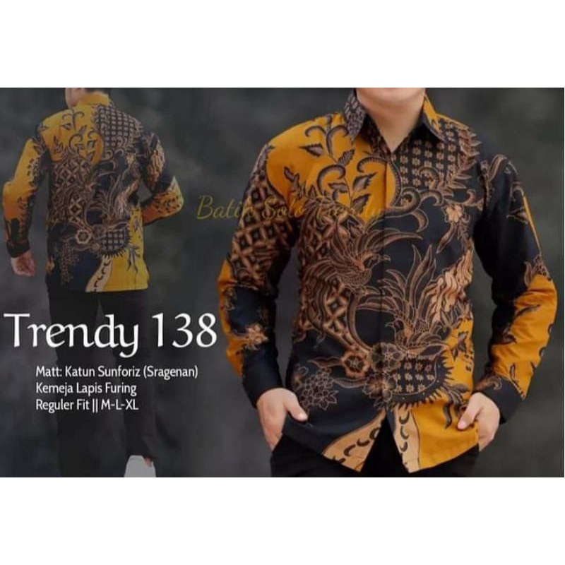 Atasan Pria Kemeja Batik Lengan Panjang Lapis Furing Dewandaru Kuning