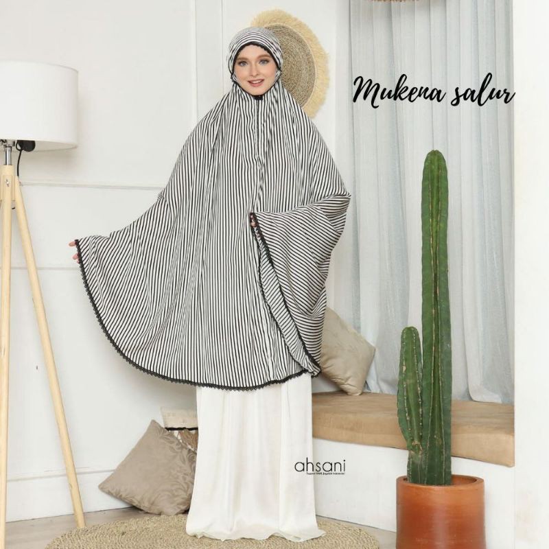 Mukena Mukenah Salur Rok Putih Mukena Mewah Premium AHSANI Mukenah Bahan Zahra Silk Motif
