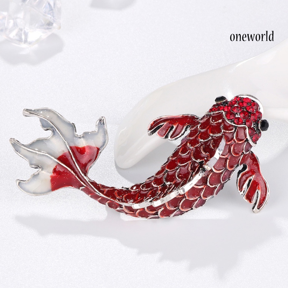 OW@ Luxury Women Goldfish Carp Enamel Rhinestone Badge Brooch Pin Clothes Decor