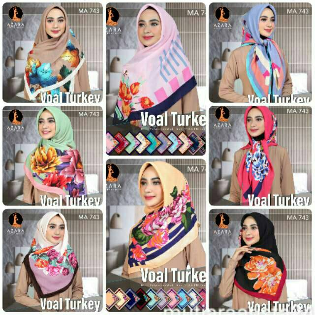 Hijab segi empat Voal Turkey motif Azara