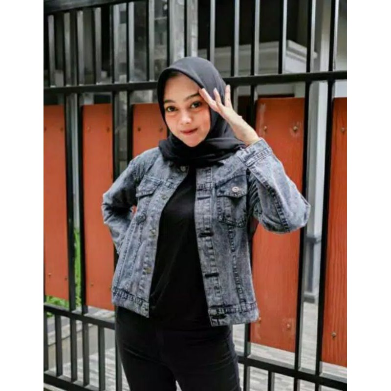 JAKET JEANS CROPTY - JAKET JEANS SNOW WANITA LD 120cm CROP JUMBO