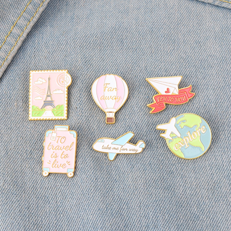 Bros Pin Enamel Desain Kartun Travel Bahan Metal Untuk Hadiah