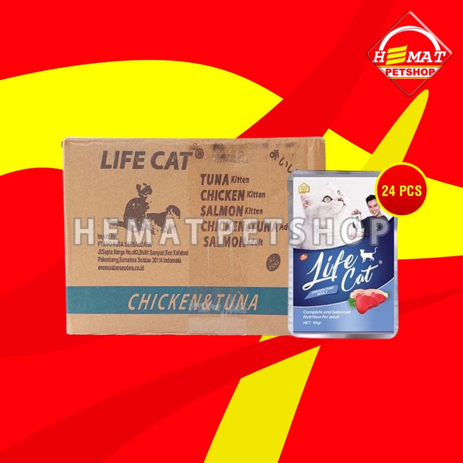 Makanan Basah Kucing Life Cat Sachet Pouch Grosir Dus isi 24 PCS 85 GR