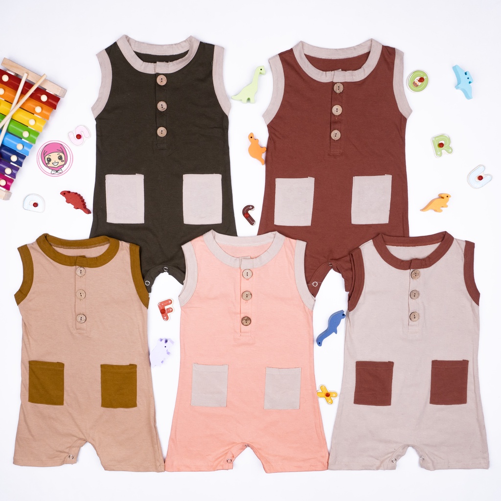 Lullaby Pocket Jumper Bayi 0-2 Tahun | Pocket Button Playsuit Romper Bodysuit Baju anak-1