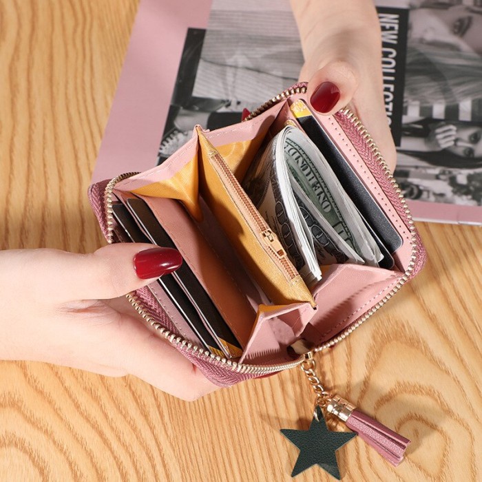 W39 Dompet Mini Wanita Motif Alam Lucu Nature Koin Cewek Kartu Uang Foto Cantik Women Wallet Perempuan Kulit PU Leather Hitam Lipat Kecil Panjang  Korea Pria Cowok Laki Laki Cowo Import Premium Murah Tas Dompet Wanita Import Cewe Cantik