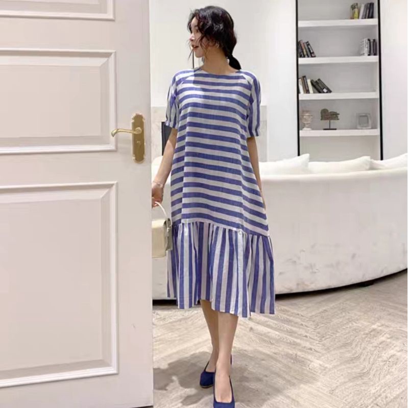 MDLV ~ 80810 Striped Drop Waist Dress Oversize Dress Maxi Dress Salur Import Fashion Import