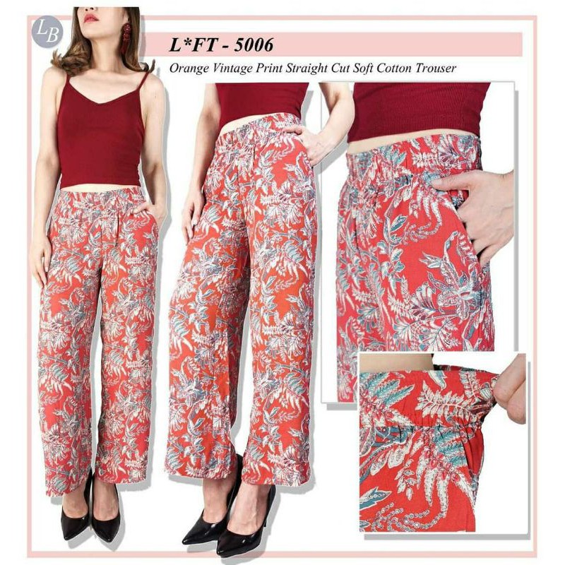 Loft orange vintage print straight cut soft cotton trouser